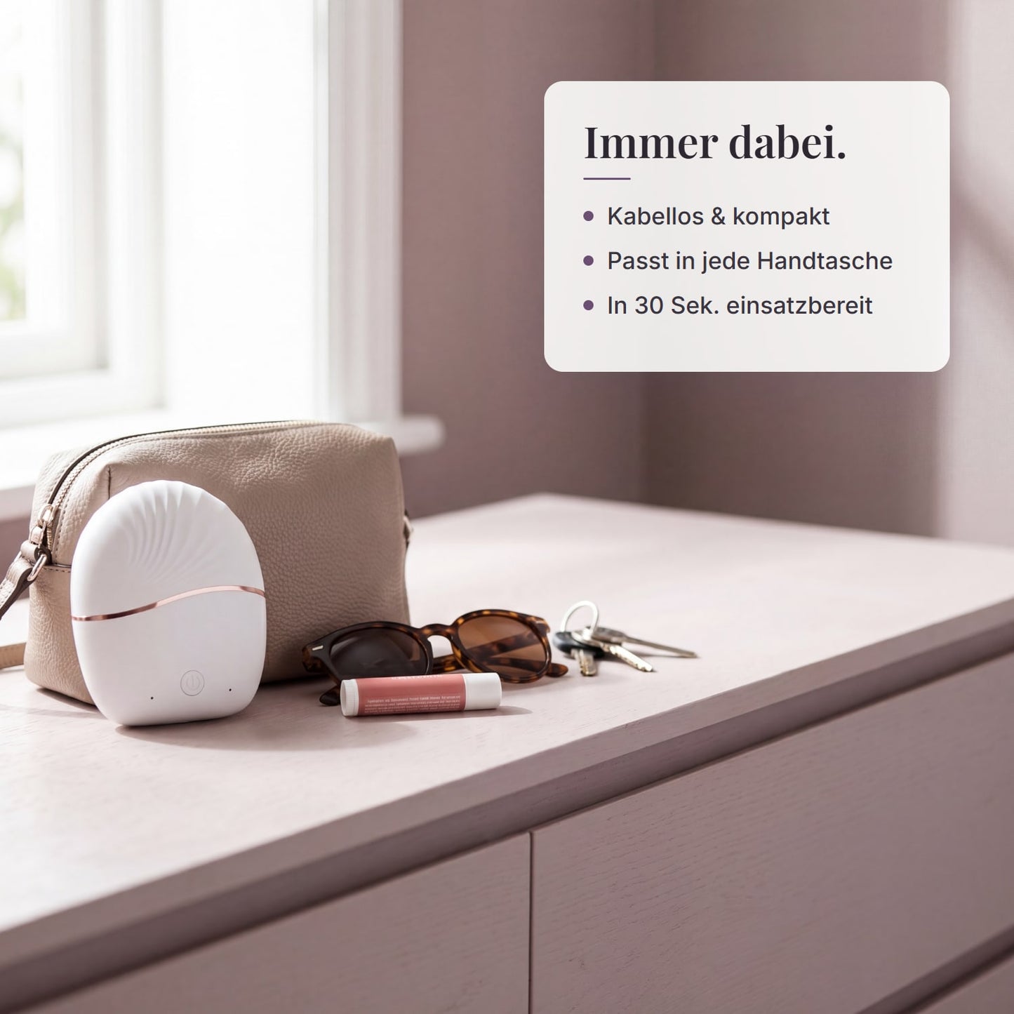 Fioora Mini Glätter für unterwegs – kabellos, passt in jede Handtasche